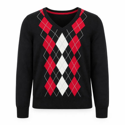 IZOD Men's Black Argyle V-Neck Cotton Jumper Size L