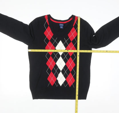 IZOD Men's Black Argyle V-Neck Cotton Jumper Size L