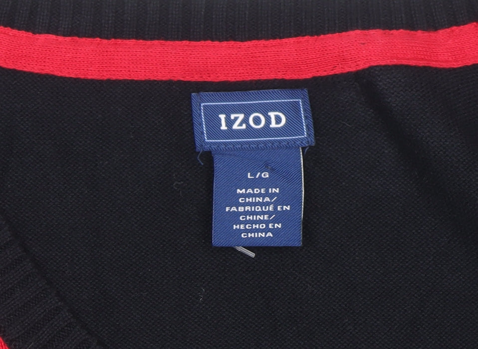 IZOD Men's Black Argyle V-Neck Cotton Jumper Size L
