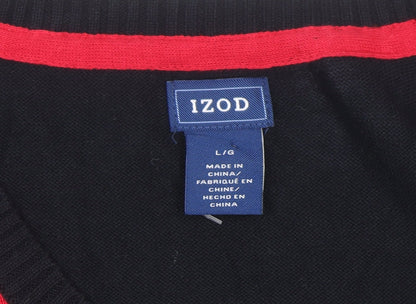 IZOD Men's Black Argyle V-Neck Cotton Jumper Size L