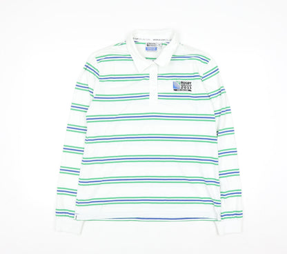World Cup Collection Womens White Striped Polo Shirt Size 18 Long Sleeve