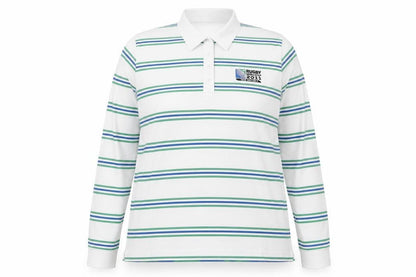 World Cup Collection Womens White Striped Polo Shirt Size 18 Long Sleeve