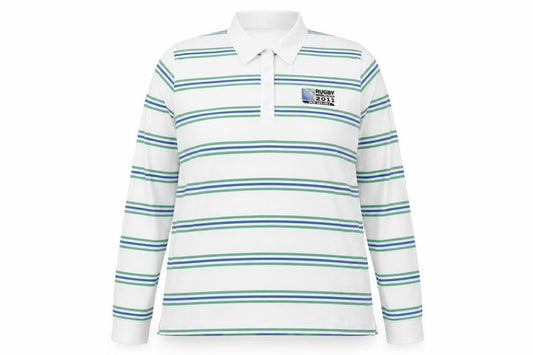 World Cup Collection Womens White Striped Polo Shirt Size 18 Long Sleeve