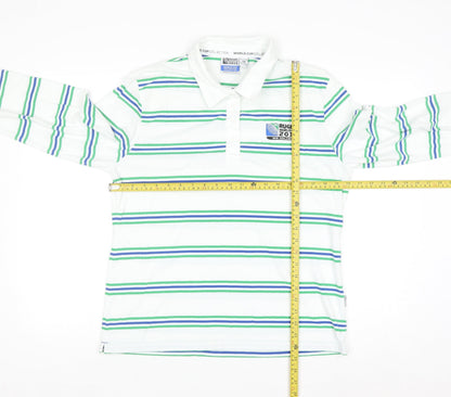 World Cup Collection Womens White Striped Polo Shirt Size 18 Long Sleeve