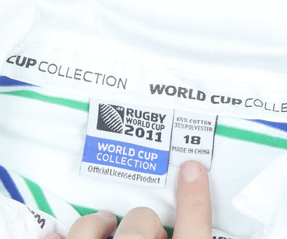 World Cup Collection Womens White Striped Polo Shirt Size 18 Long Sleeve