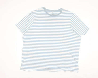 Marks and Spencer Men's Blue Striped 4XL Regular Fit Cotton T-Shirt