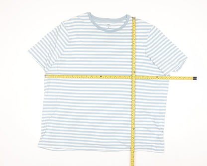 Marks and Spencer Men's Blue Striped 4XL Regular Fit Cotton T-Shirt