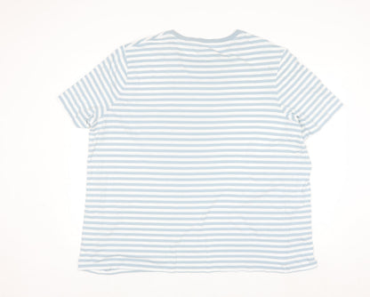 Marks and Spencer Men's Blue Striped 4XL Regular Fit Cotton T-Shirt