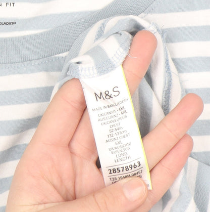Marks and Spencer Men's Blue Striped 4XL Regular Fit Cotton T-Shirt