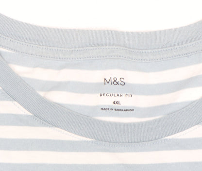 Marks and Spencer Men's Blue Striped 4XL Regular Fit Cotton T-Shirt