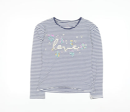 John Lewis Girls Navy Striped Long Sleeve T-Shirt Age 12 Embroidered Floral Top