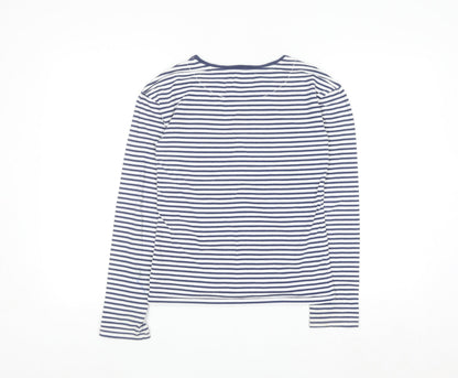 John Lewis Girls Navy Striped Long Sleeve T-Shirt Age 12 Embroidered Floral Top