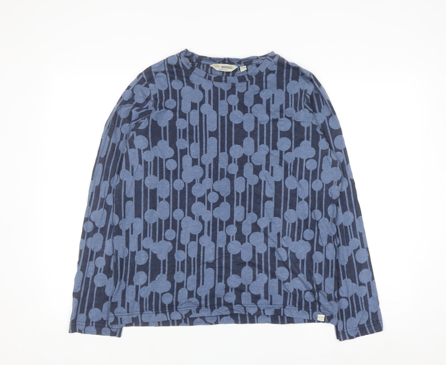 Orla Kiely Regatta Women Blue Geometric Long Sleeve Cotton Top UK 16