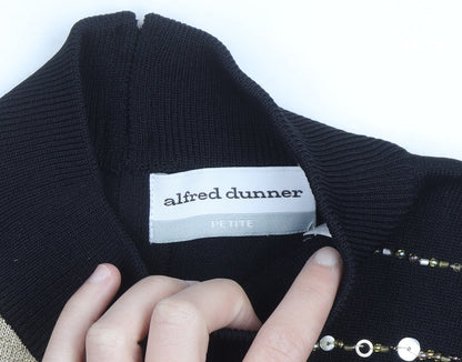 Alfred Dunner Womens Black L Petite Beaded Mock Neck Jumper