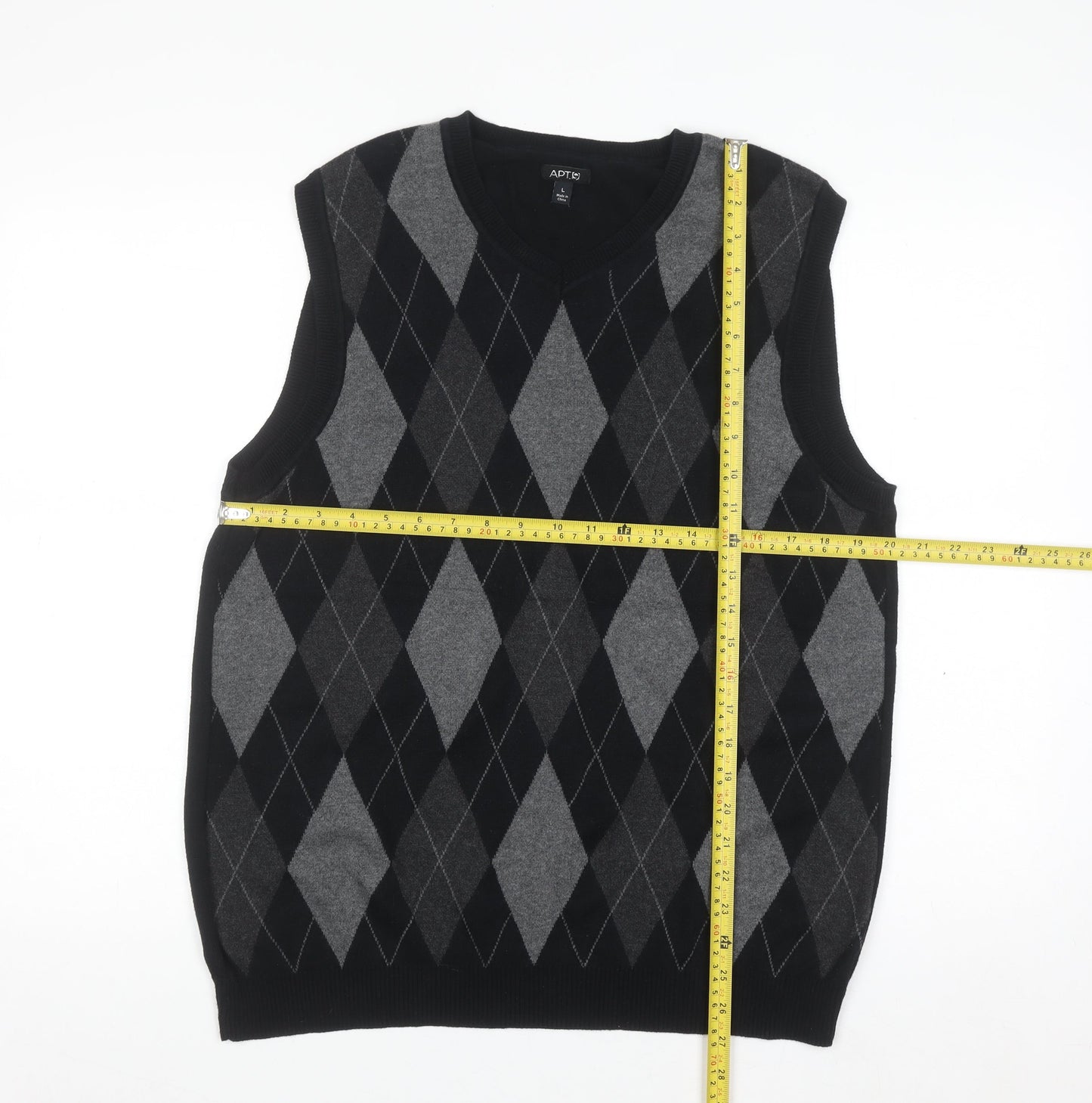 APT.9 Men's Grey Argyle Sleeveless Cotton Knit Vest L