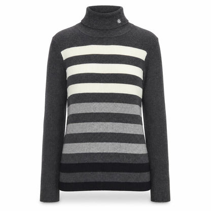 Lauren Ralph Lauren Women Grey Striped Roll Neck Jumper Medium