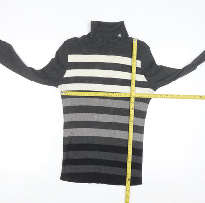 Lauren Ralph Lauren Women Grey Striped Roll Neck Jumper Medium