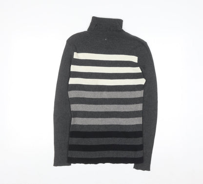 Lauren Ralph Lauren Women Grey Striped Roll Neck Jumper Medium
