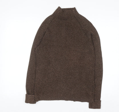 Studio Works Womens Brown Mock Neck Ribbed Cotton Jumper L
