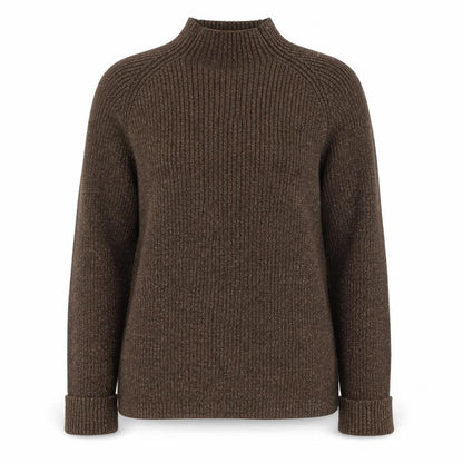 Studio Works Womens Brown Mock Neck Ribbed Cotton Jumper L