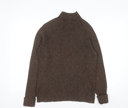 Studio Works Womens Brown Mock Neck Ribbed Cotton Jumper L