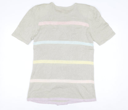 Ami Women Beige Short Sleeve Bow Knit Jumper Size 10