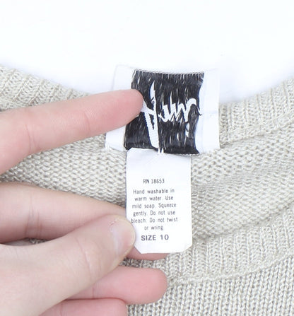 Ami Women Beige Short Sleeve Bow Knit Jumper Size 10