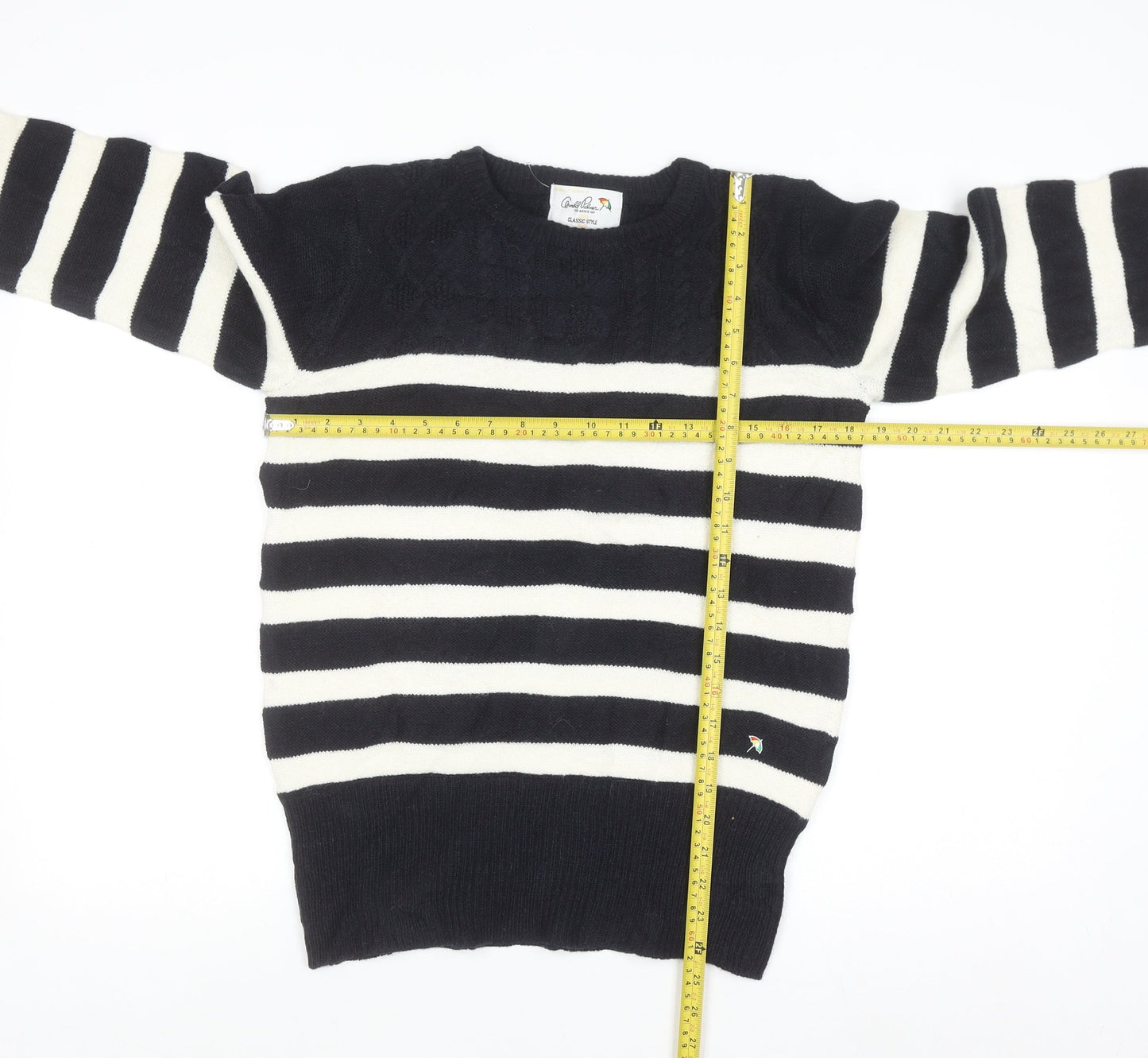 Arnold Palmer Womens Black White Striped Wool Jumper M