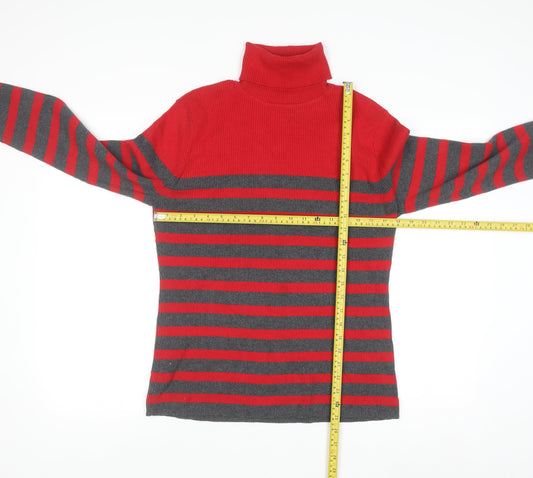 Liz Claiborne Women Red Stripe Roll Neck Knit Jumper XL