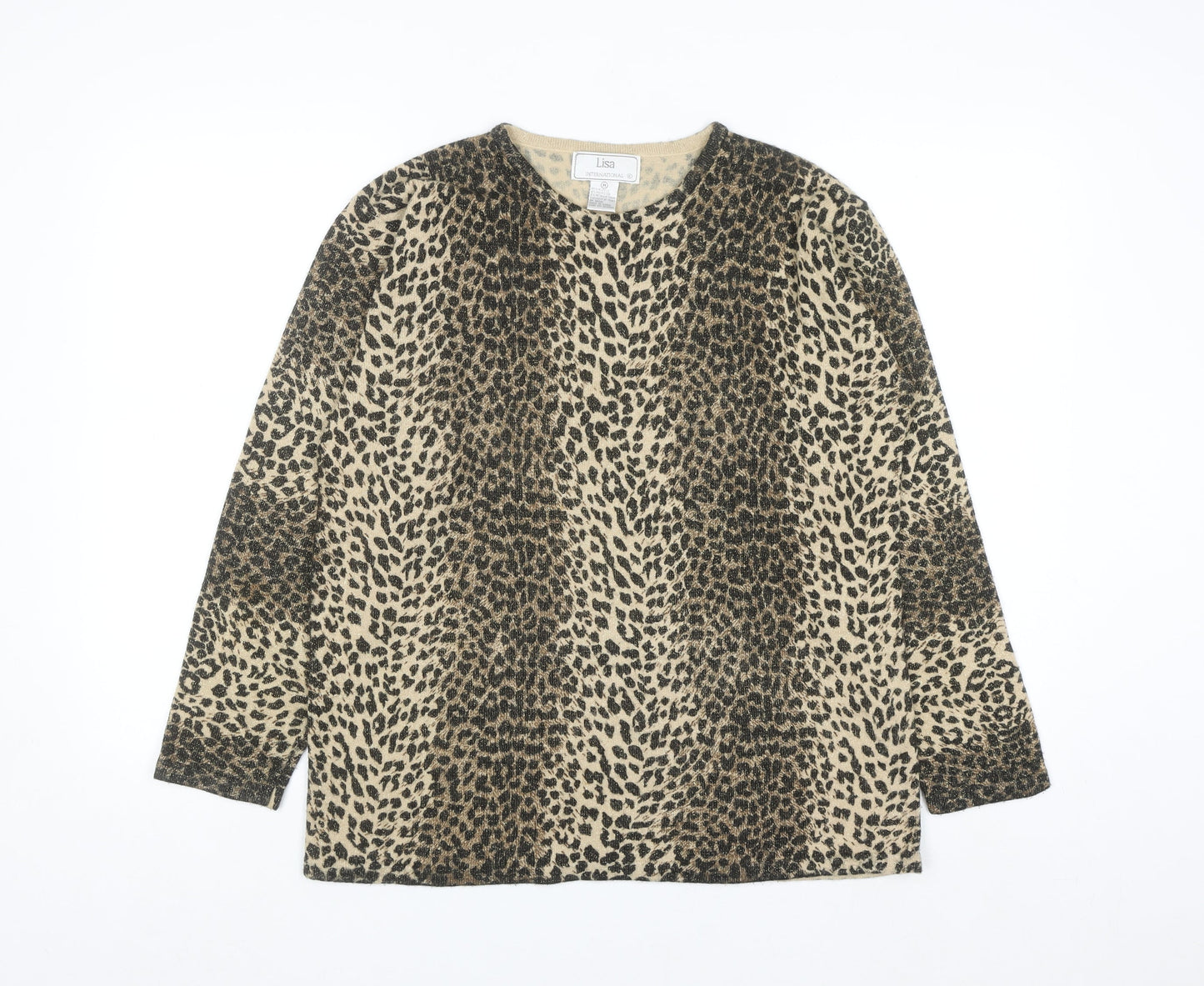 Lisa International Women's Beige Leopard Print Knit Jumper M