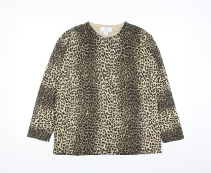 Lisa International Women's Beige Leopard Print Knit Jumper M