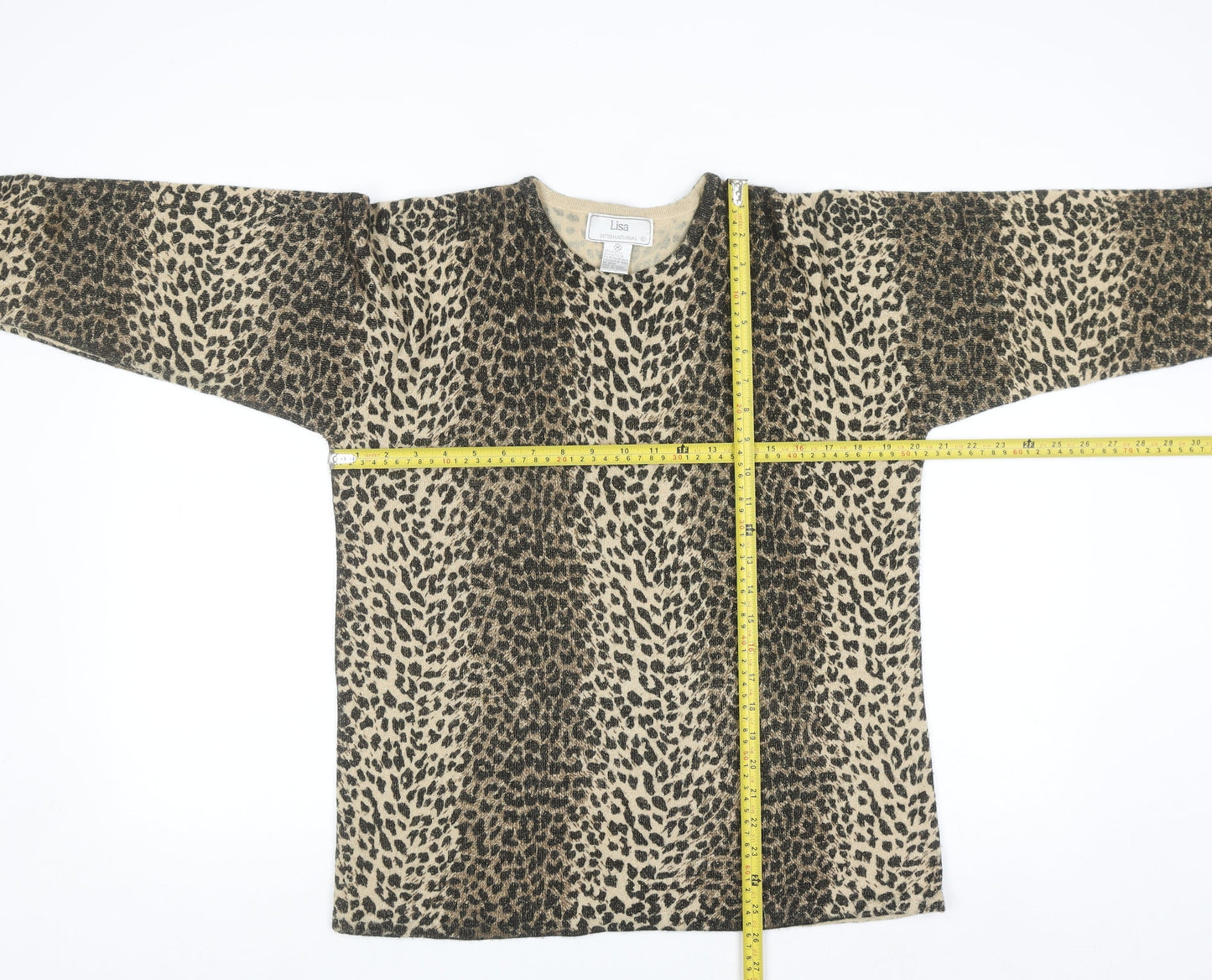 Lisa International Women's Beige Leopard Print Knit Jumper M
