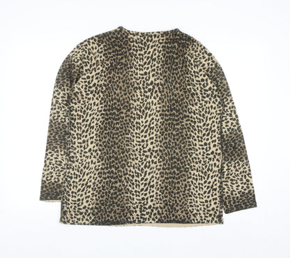 Lisa International Women's Beige Leopard Print Knit Jumper M