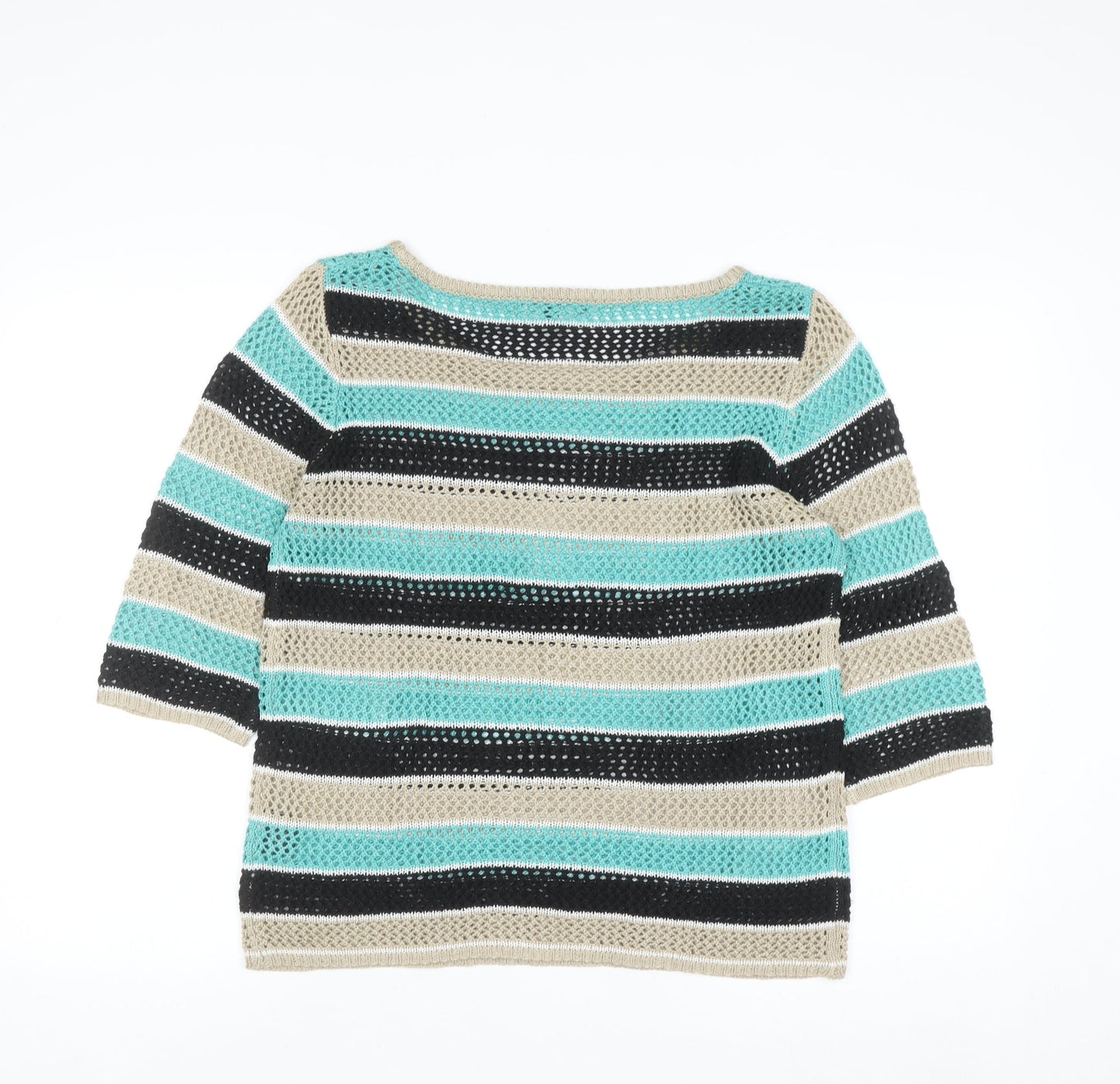 CYC Women’s Multicoloured Open-Knit 3/4 Sleeve Pullover Jumper Size M