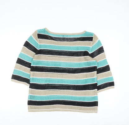 CYC Women’s Multicoloured Open-Knit 3/4 Sleeve Pullover Jumper Size M