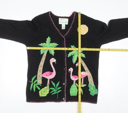 The Quacker Factory Women's Black Flamingo Tropical Cardigan Size S
