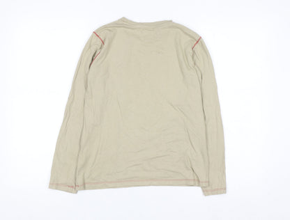 Guess Women's Beige Graphic Long Sleeve Cotton T-Shirt Size 12