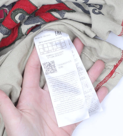 Guess Women's Beige Graphic Long Sleeve Cotton T-Shirt Size 12