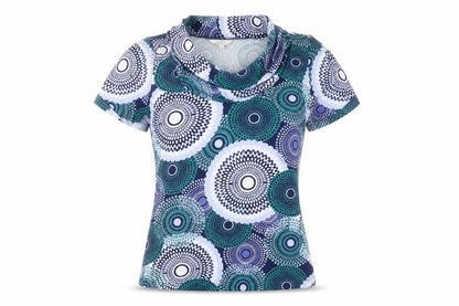 Lakeland Women's Multicoloured Geometric Cowl Neck Short Sleeve T-Shirt Size 12