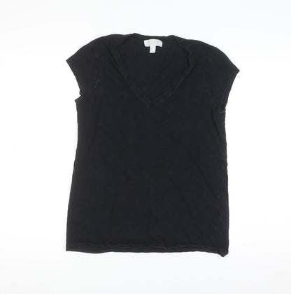 The White Company Women’s Black V-Neck Cotton T-Shirt UK 8