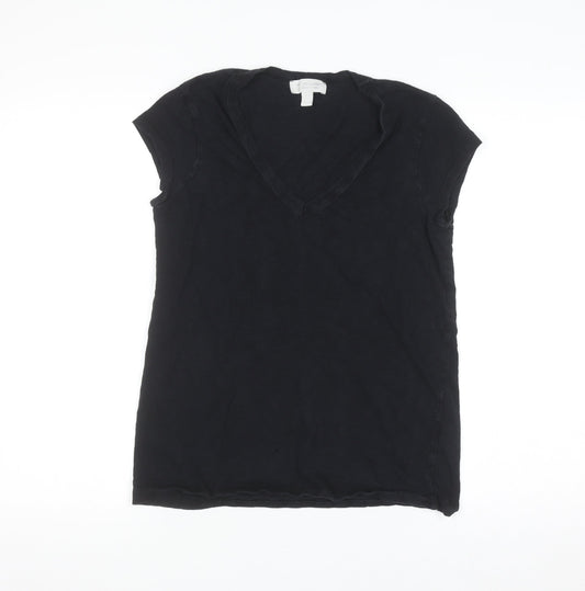 The White Company Women’s Black V-Neck Cotton T-Shirt UK 8