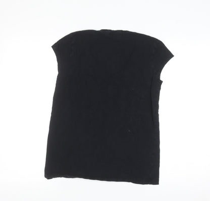 The White Company Women’s Black V-Neck Cotton T-Shirt UK 8