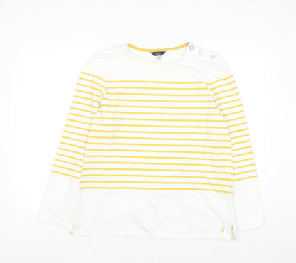 Joules Women’s Yellow White Striped Long Sleeve Cotton Top UK 14
