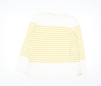 Joules Women’s Yellow White Striped Long Sleeve Cotton Top UK 14
