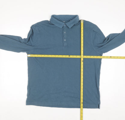 Marks and Spencer Men's Blue Long Sleeve Regular Fit Cotton Polo L