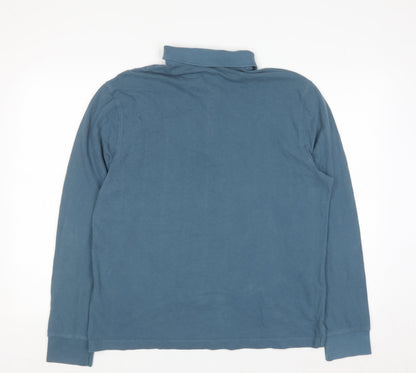 Marks and Spencer Men's Blue Long Sleeve Regular Fit Cotton Polo L
