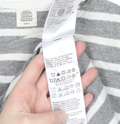 Levi's Women's Grey Striped Long Sleeve Basic Cotton T-Shirt S