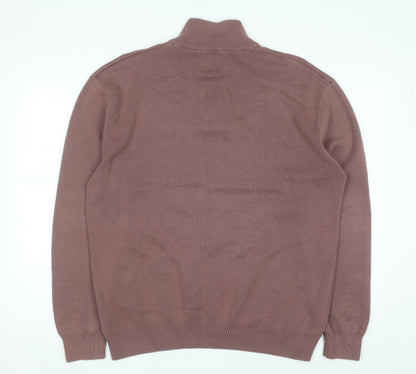Next Men's Brown Cotton 1/2 Zip High Neck Jumper Size L