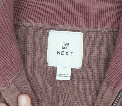 Next Men's Brown Cotton 1/2 Zip High Neck Jumper Size L
