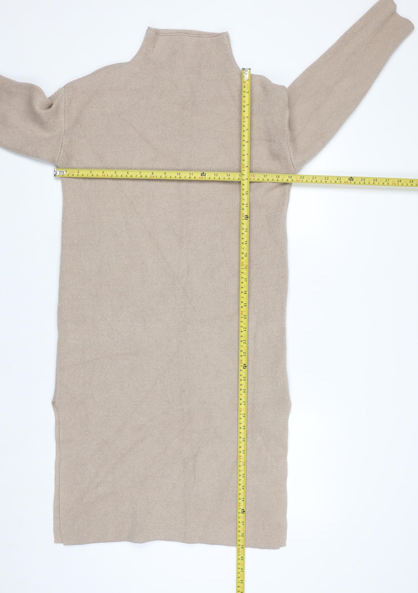 Elenza by L&L Women’s Beige High Neck Long Sleeve Knit Tunic Jumper One Size
